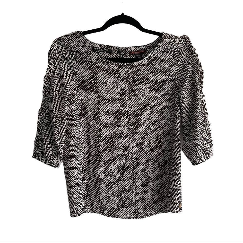 MAISON SCOTCH Printed 3/4 Sleeve Popover Blouse Black White XS P